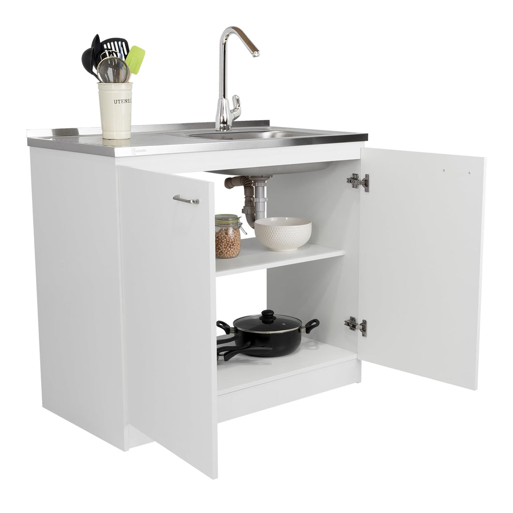 White 39 in Kitchen Sink Cabinet with Stainless Steel Top Y45143