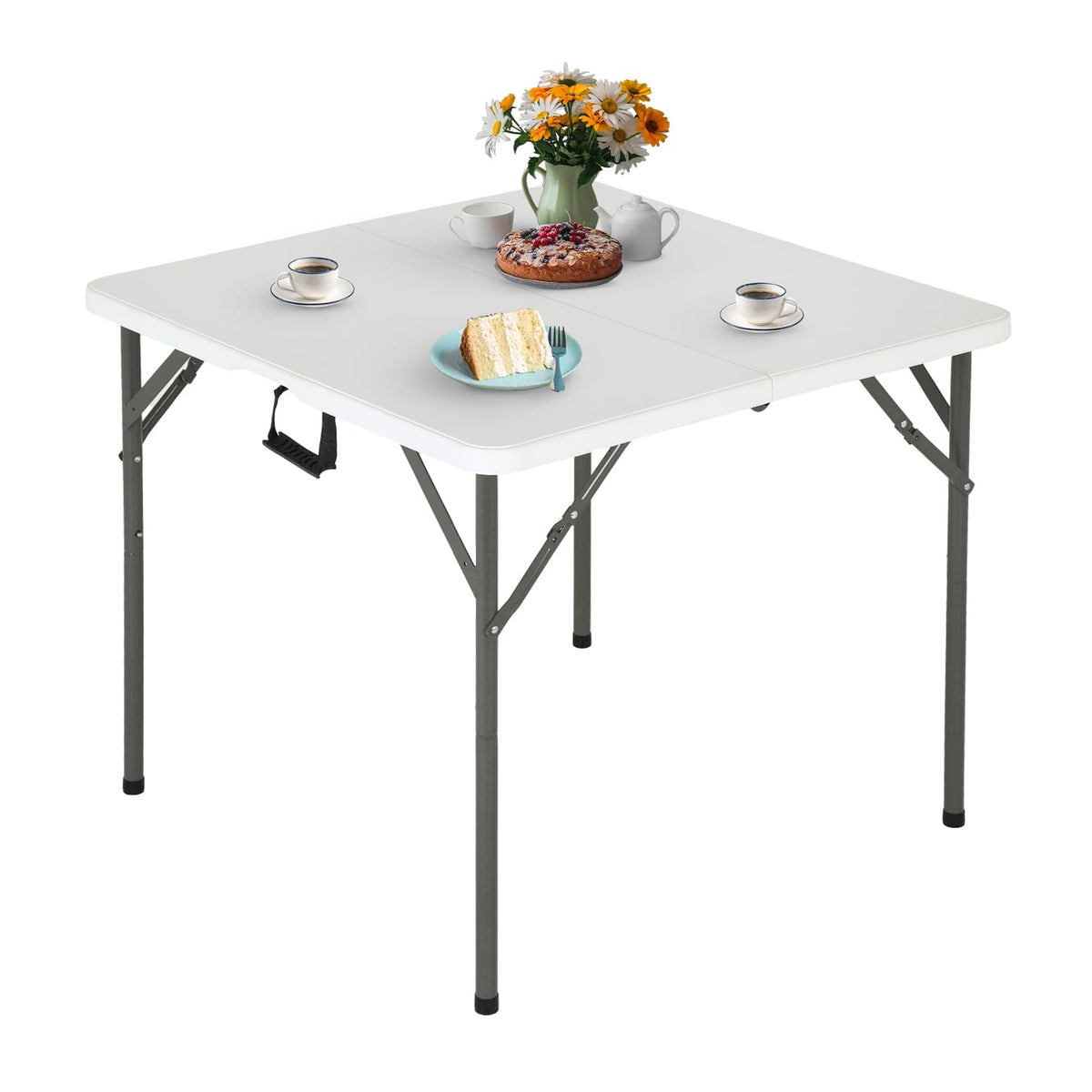 34" White Portable Plastic Folding Table E556908