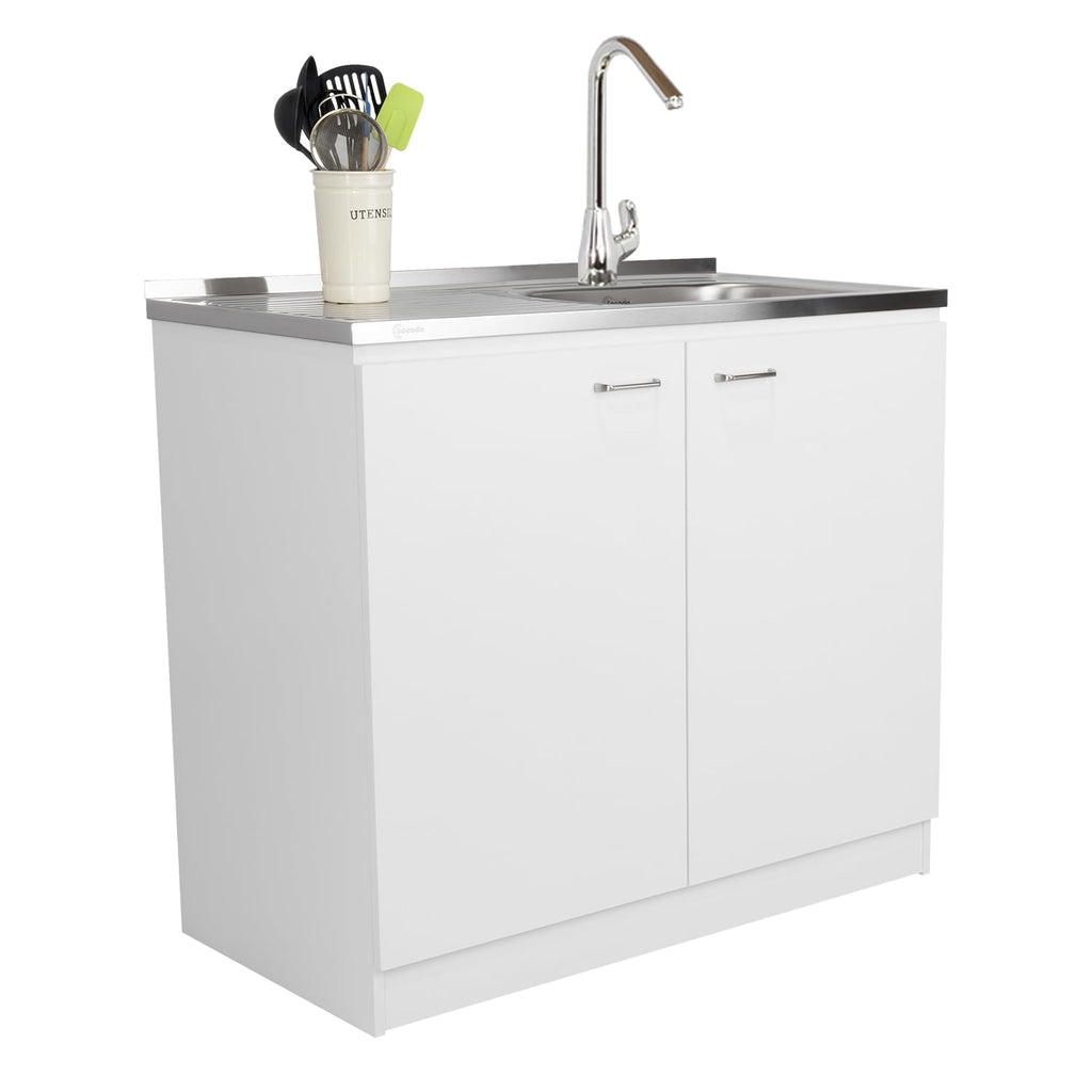 White 39 in Kitchen Sink Cabinet with Stainless Steel Top Y45143