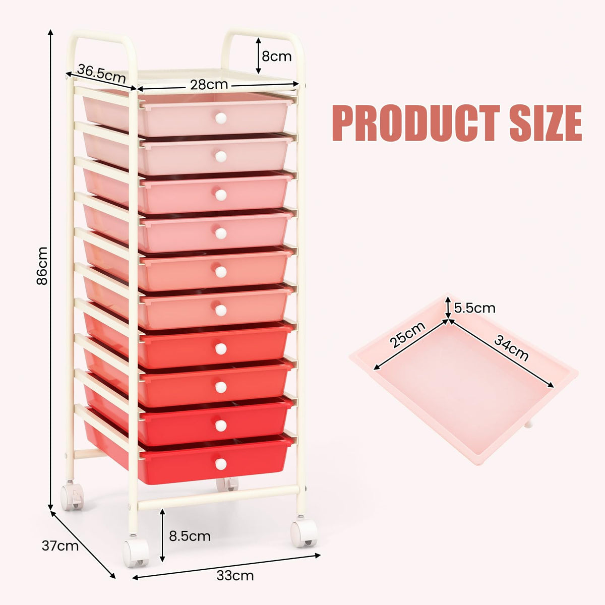 10 Drawer Rolling Storage Cart B6471