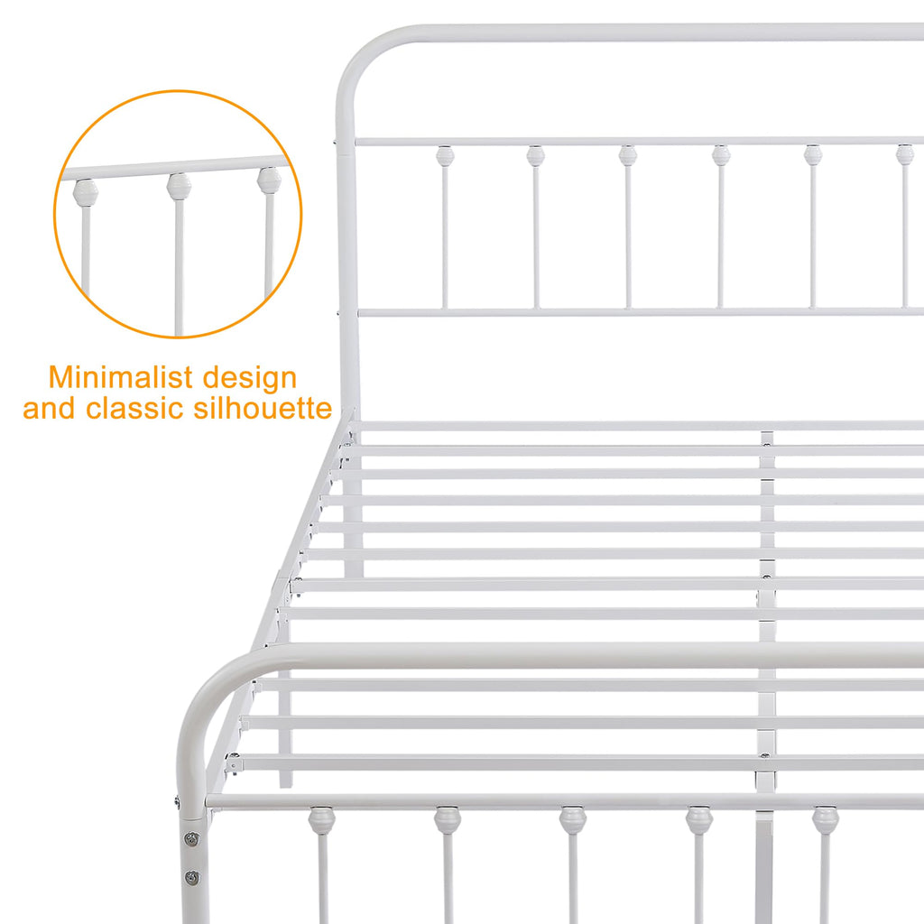 Full Size White Metal Bed Frame with Headboard O198242