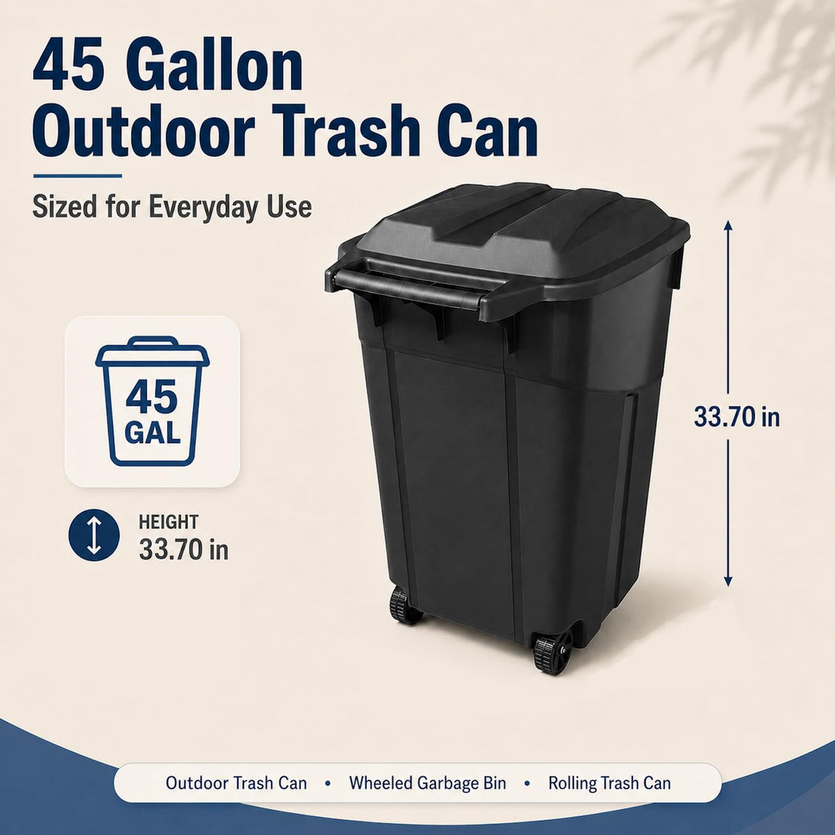 45 Gallon Wheeled Outdoor Trash Can with Lid L4646