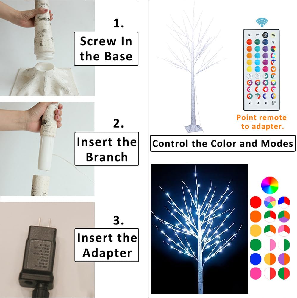 5 ft RGB Lighted Birch Tree N315