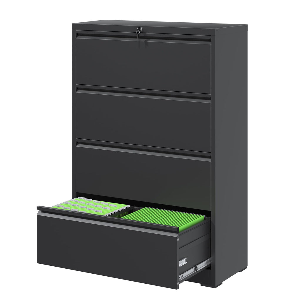 Black 4 Drawer Metal Lateral File Cabinet with Lock Z209