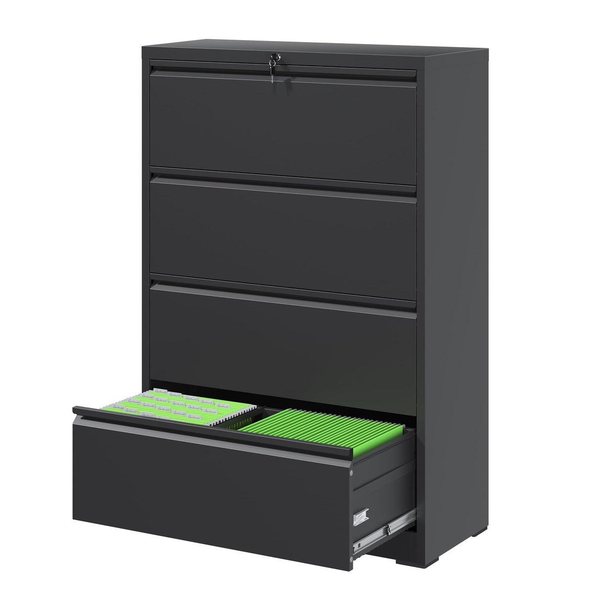Black 4 Drawer Metal Lateral File Cabinet with Lock Z209
