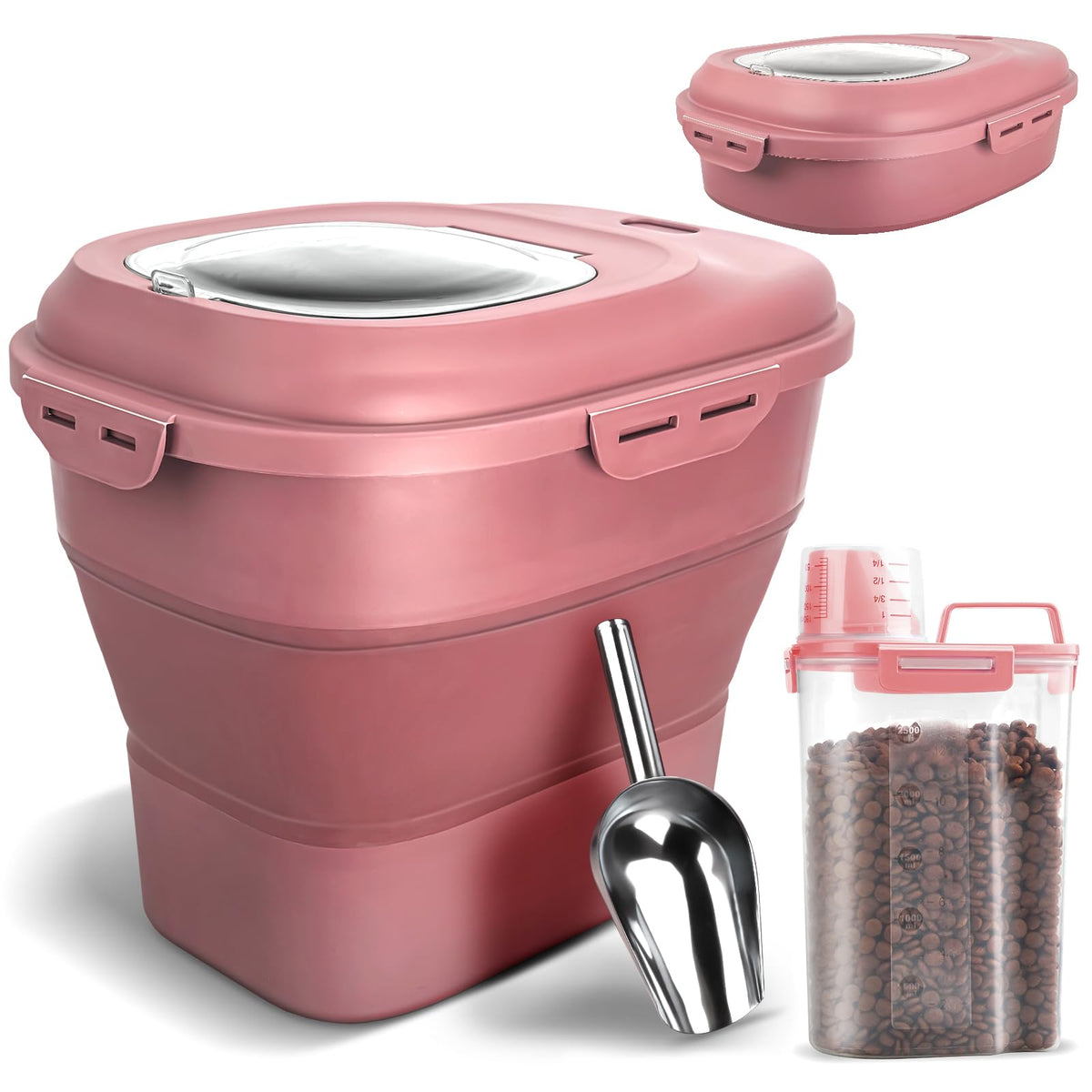 Airtight Collapsible Pet Food Storage Container with Scoop N226575
