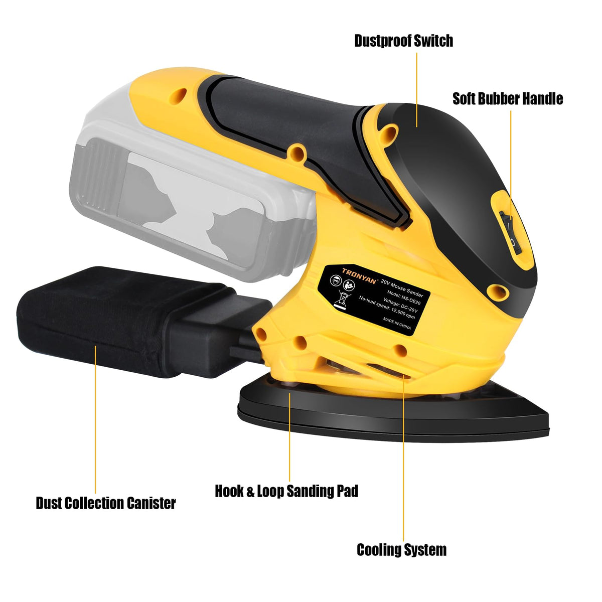 Cordless Detail Sander, 12,000 OPM, 10Pcs Sandpapers, Dust Bag L130