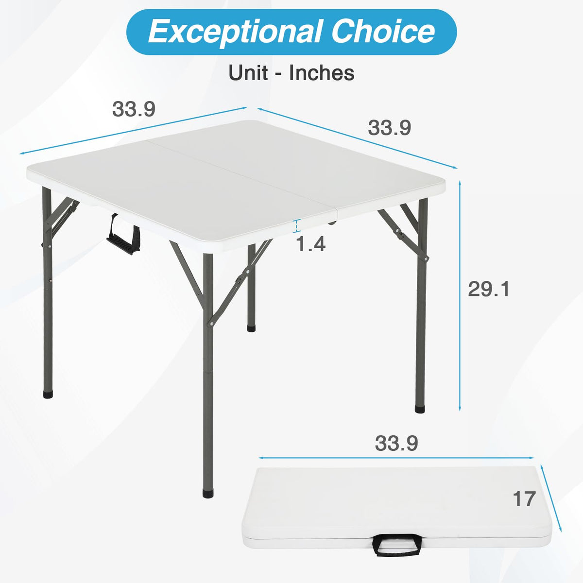 34" White Portable Plastic Folding Table E556908