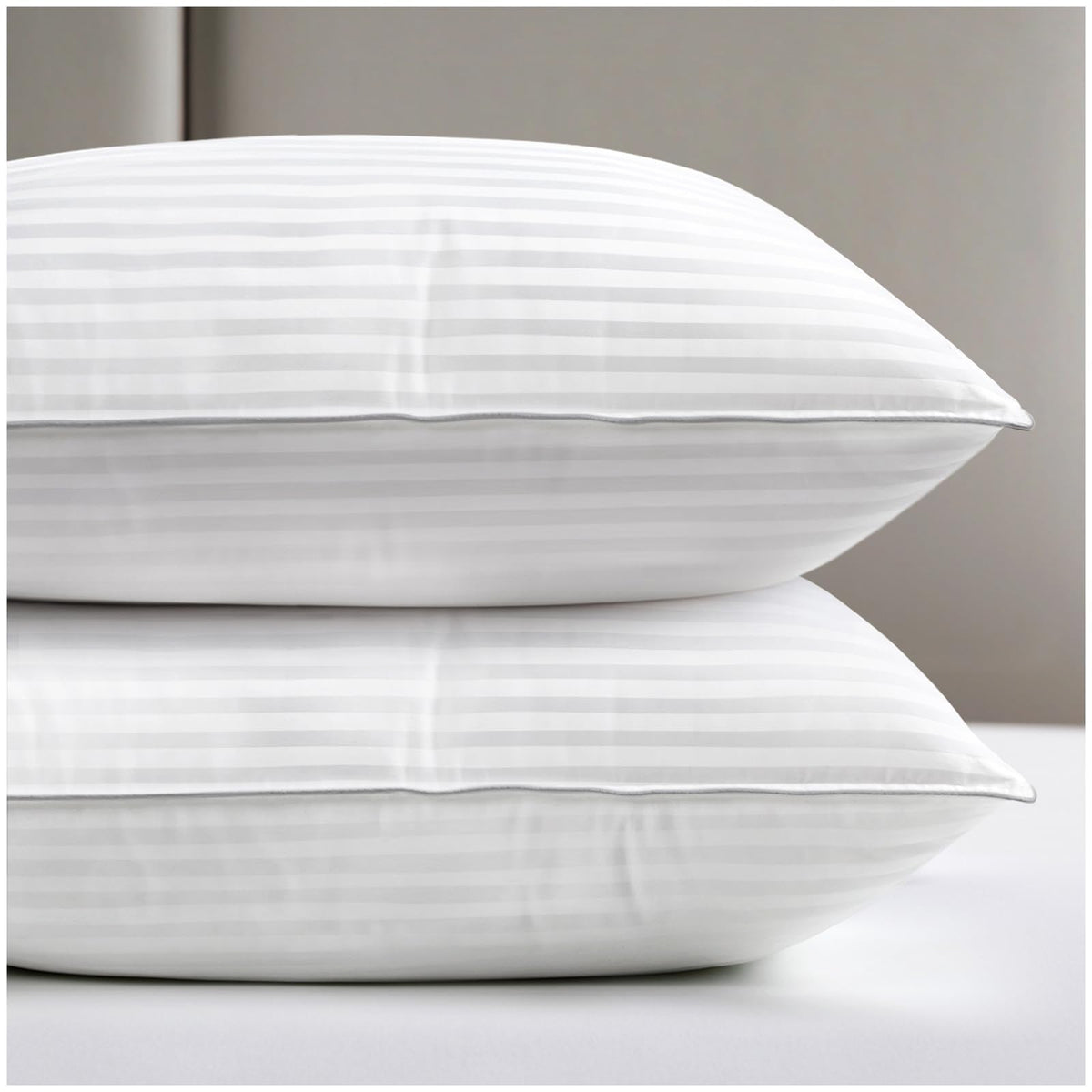 King Size Set of 2 Striped White Pillows R181149
