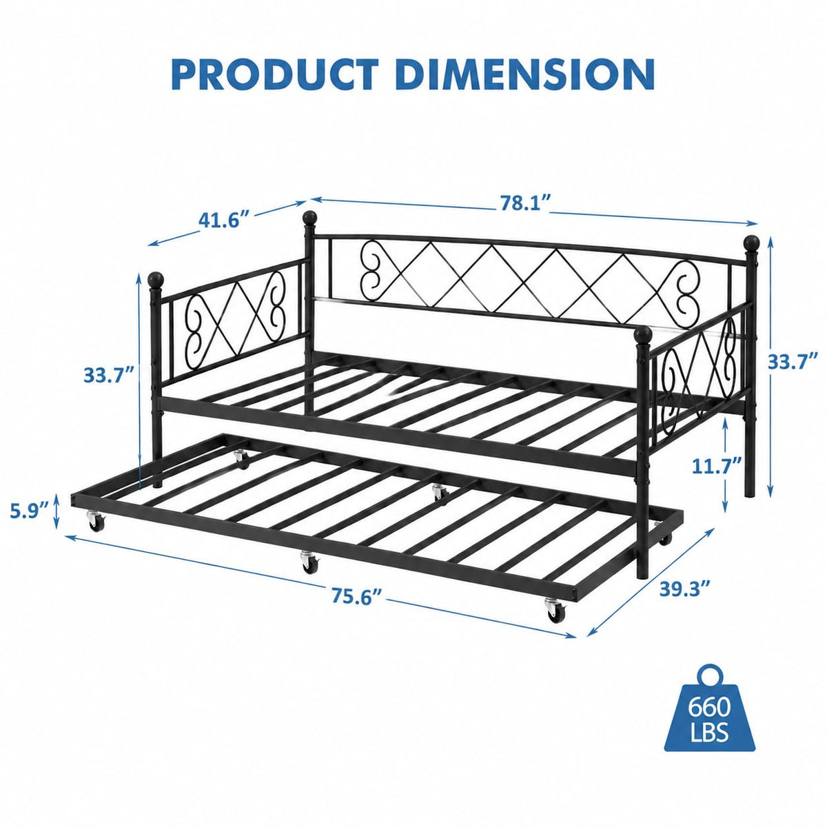 Twin Daybed with Trundle and Heart-Shaped Headboard B6232