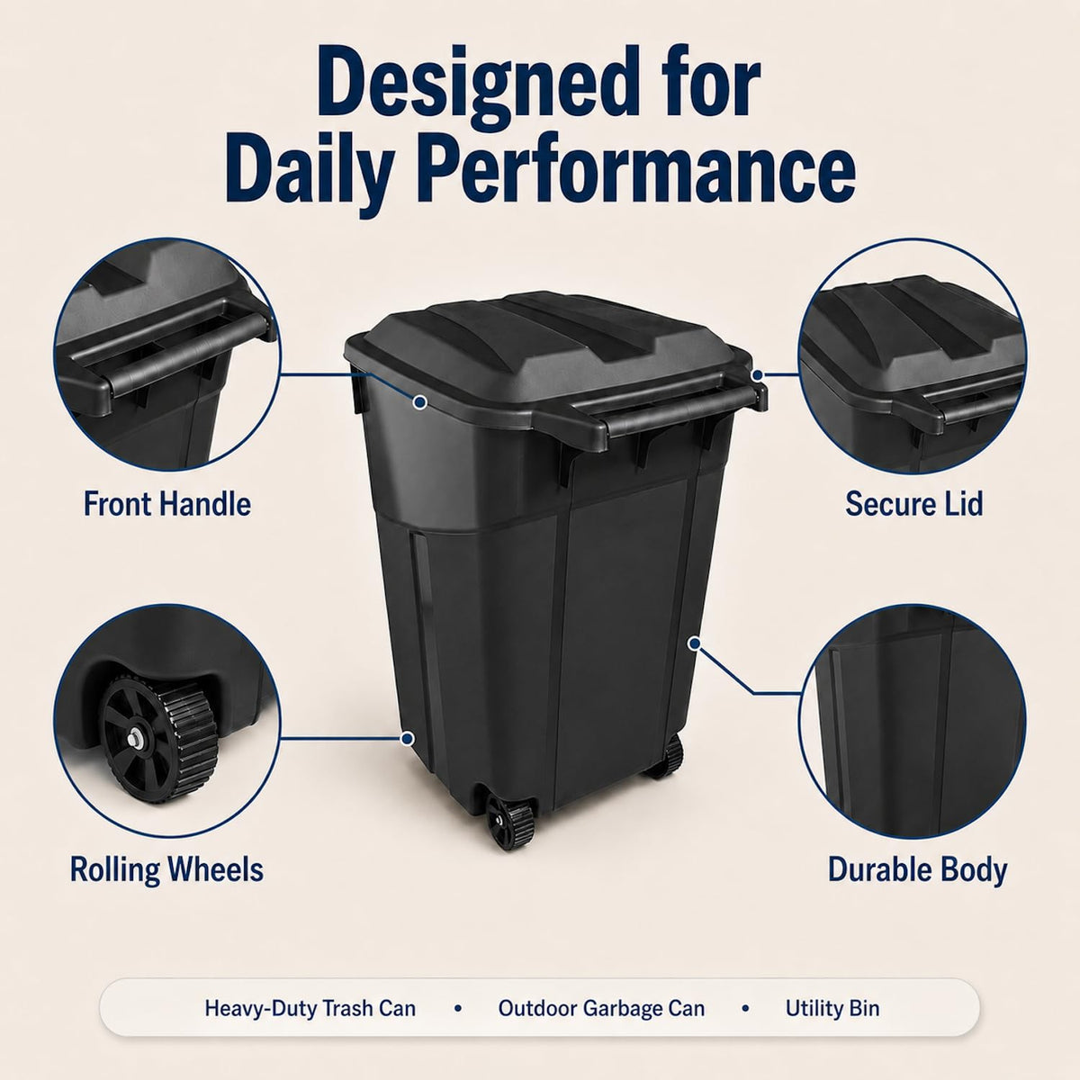 45 Gallon Wheeled Outdoor Trash Can with Lid L4646