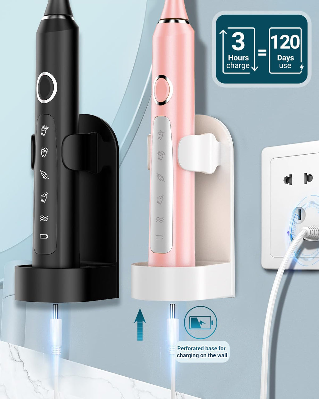 2 Pack Rechargeable Electric Toothbrush with 12 Brush Heads & 2 Travel Case H885081