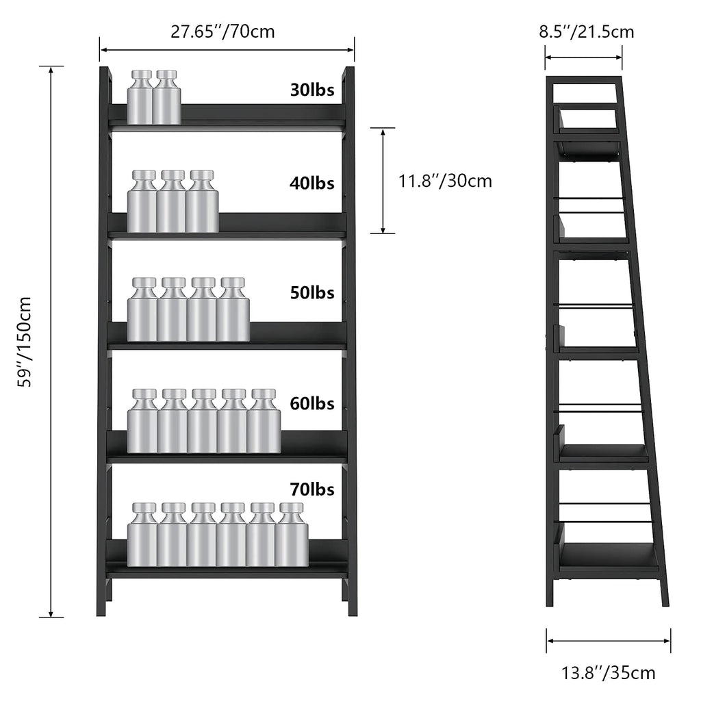Black 5 Shelf Wood and Metal Bookshelf T628