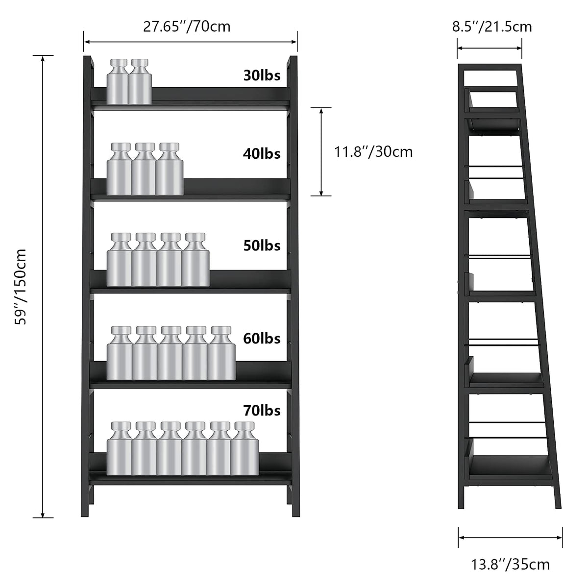 Black 5 Shelf Wood and Metal Bookshelf T628