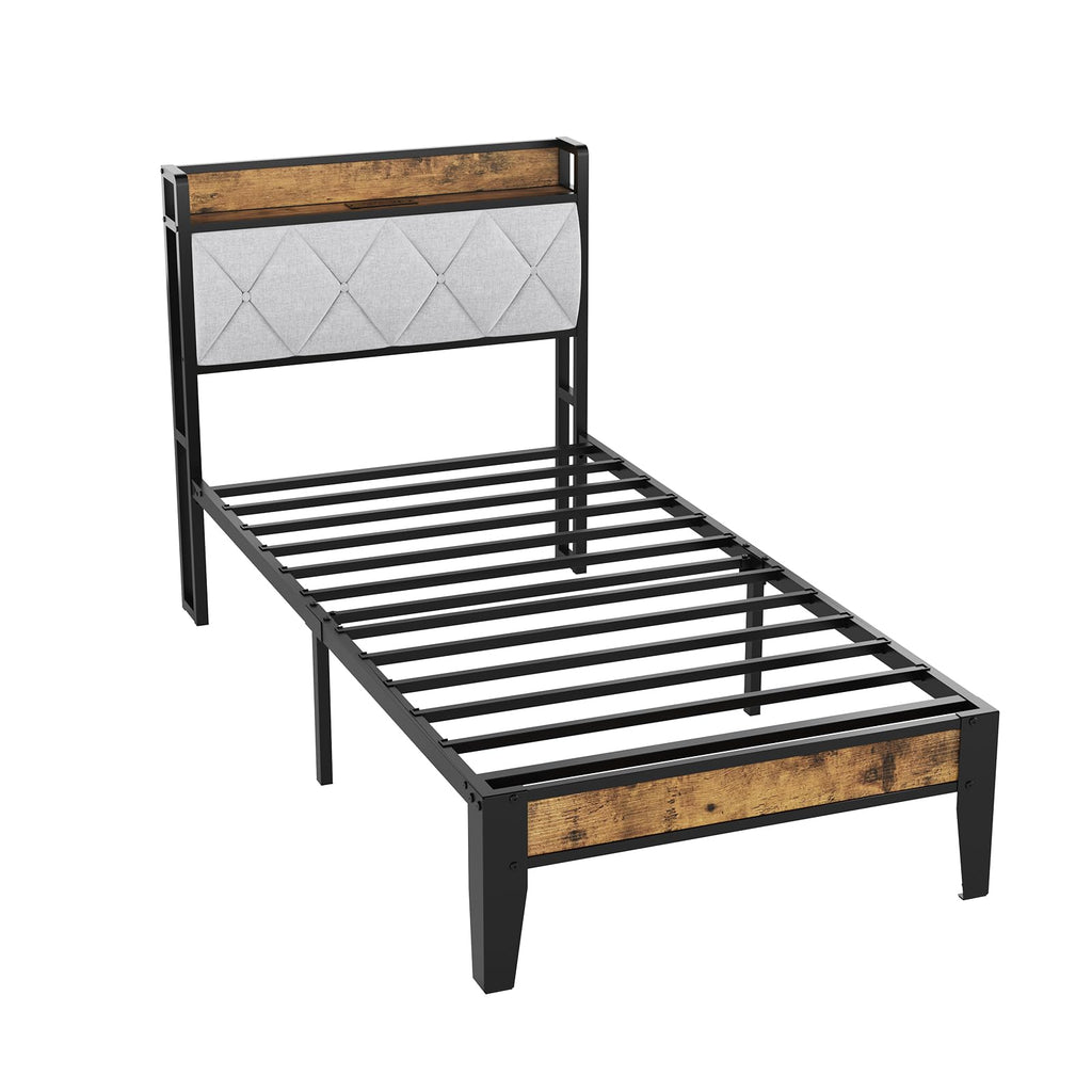 Twin Bed Frame with Headboard and Charging Plug Z386124