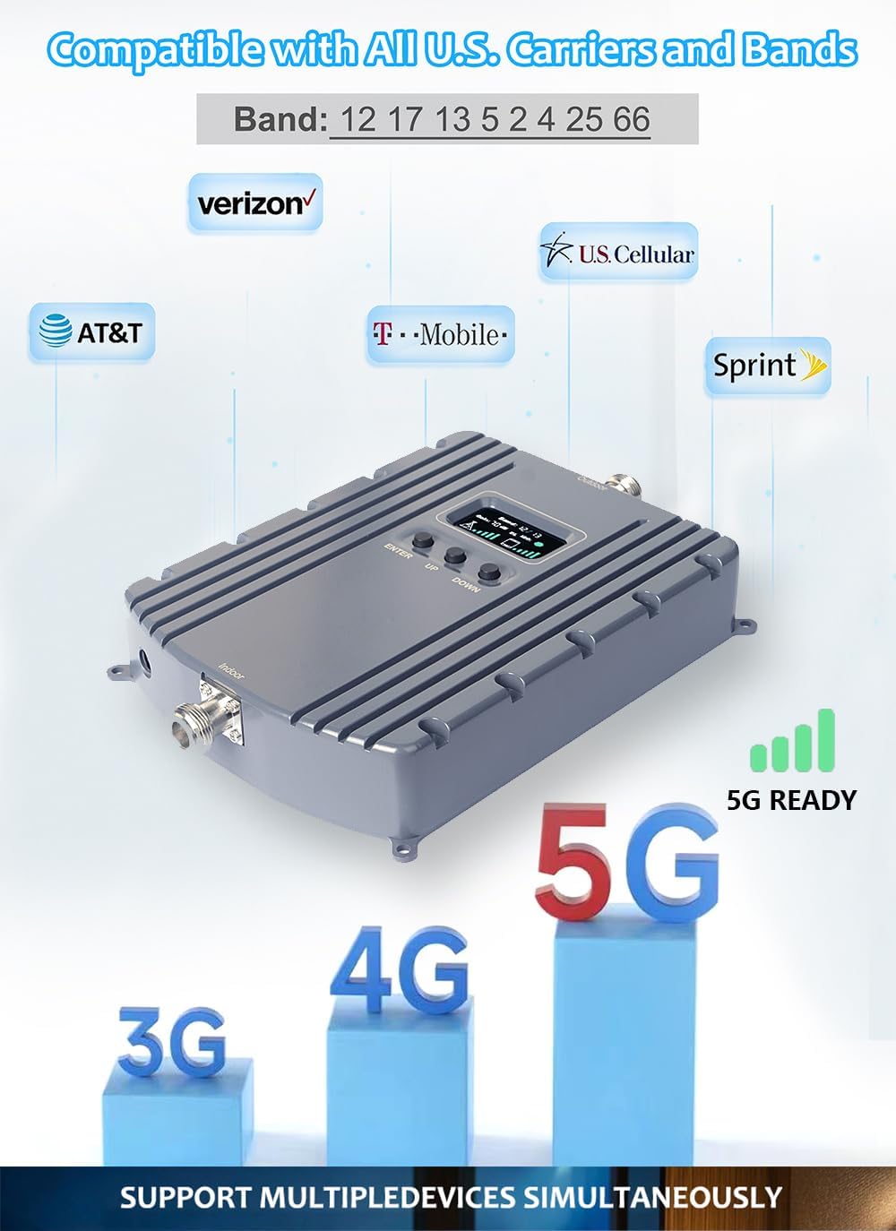 Cell Phone Signal Booster Up to 5500Sq Ft 5G 4G LTE Grey D3775