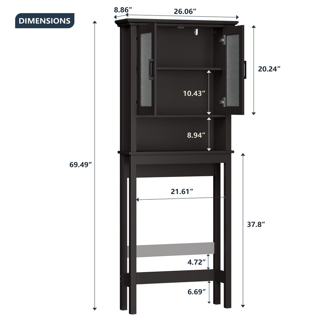 Over Toilet Storage Cabinet with Glass Doors and Adjustable Shelf X9058