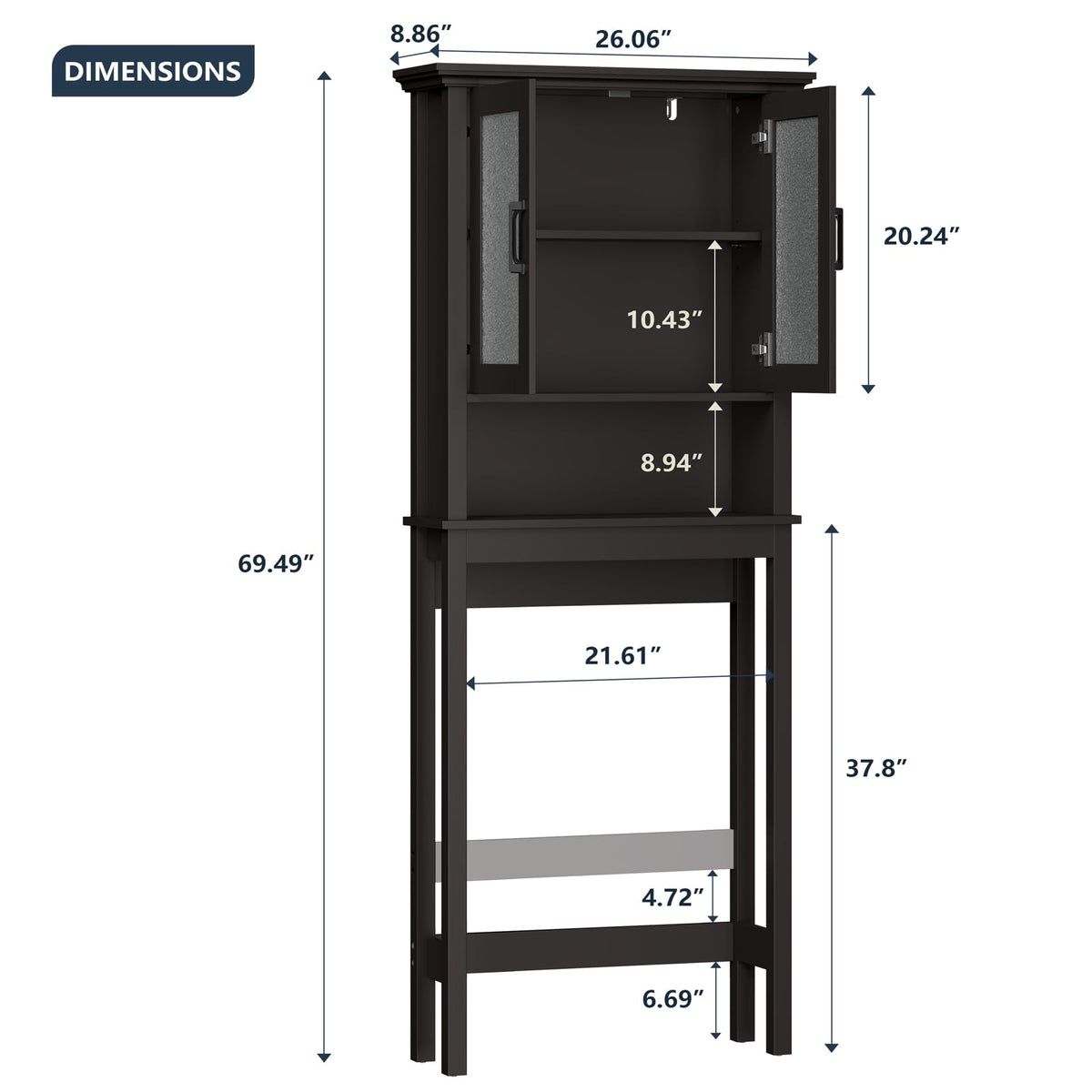 Over Toilet Storage Cabinet with Glass Doors and Adjustable Shelf X9058