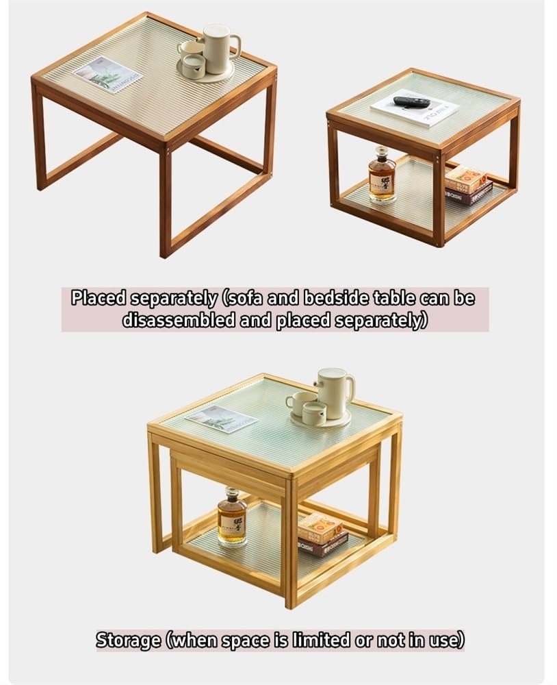 Nesting Coffee Tables Set of 2 Wooden Square Side Table with Tempered Glass Top Z160744