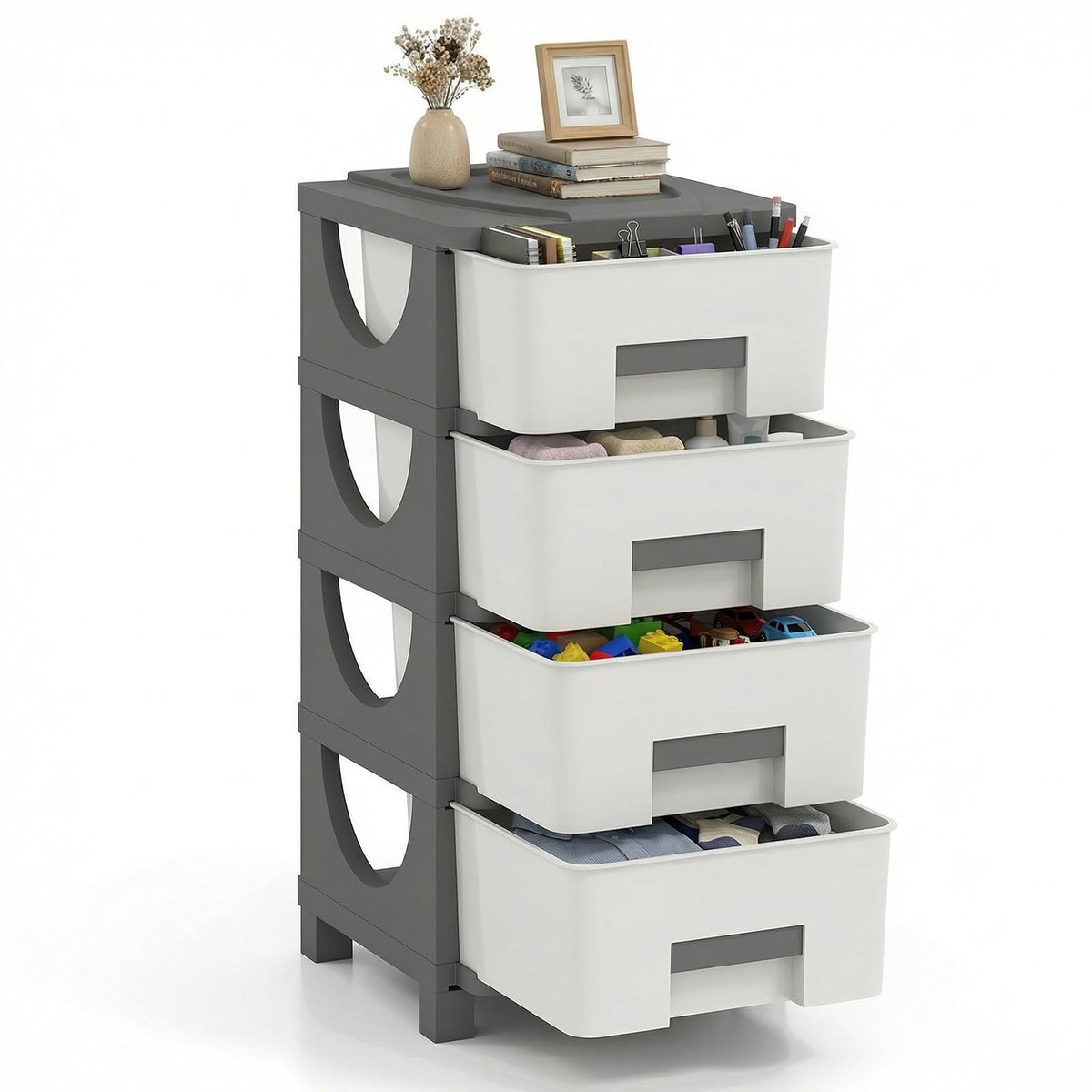 White Grey 4 Drawer Plastic Storage Tower W529
