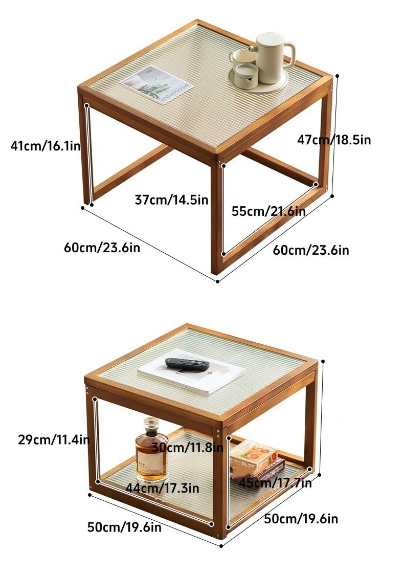 Nesting Coffee Tables Set of 2 Wooden Square Side Table with Tempered Glass Top Z160744