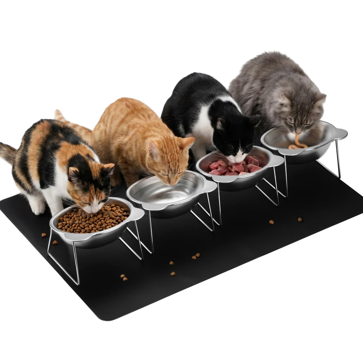 4 Set Elevated Stainless Steel Cat Food Water Bowls S5518