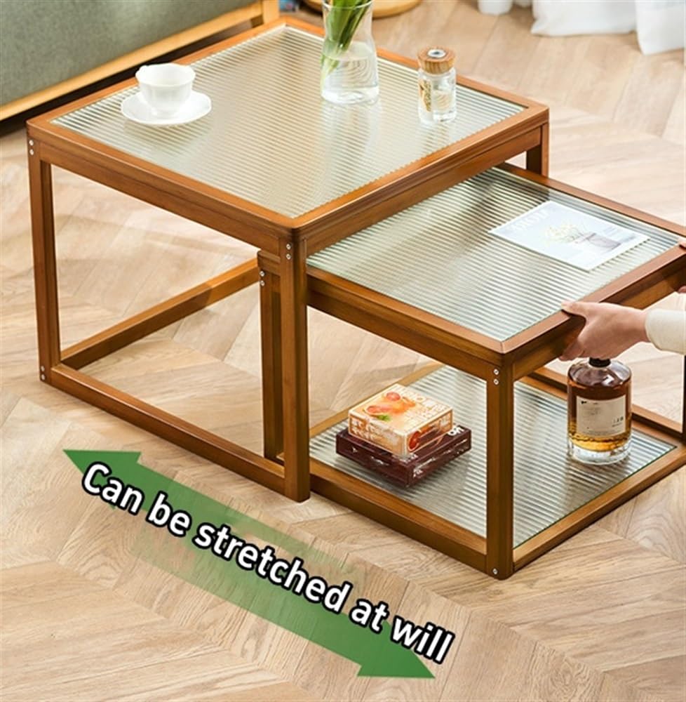 Nesting Coffee Tables Set of 2 Wooden Square Side Table with Tempered Glass Top Z160744