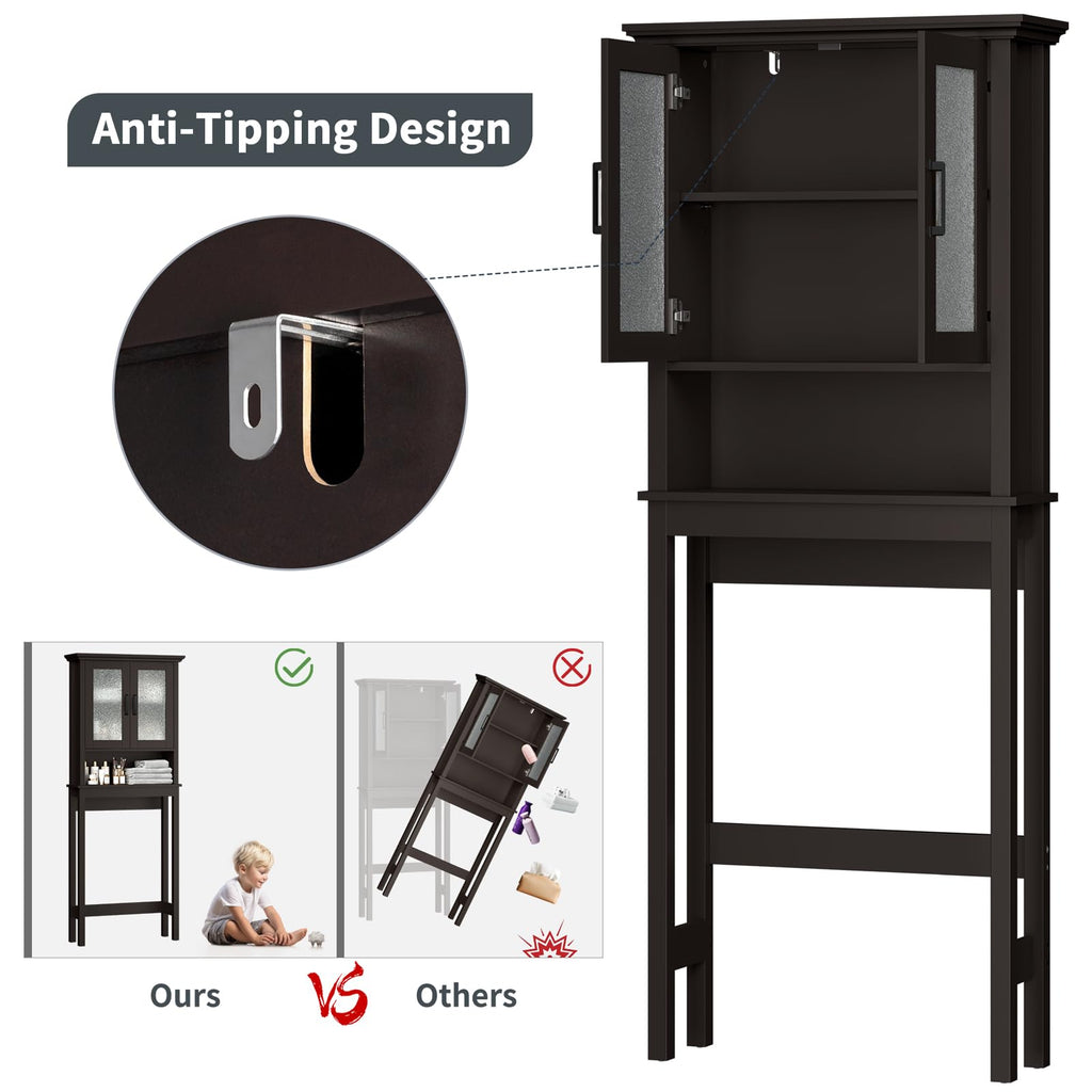 Over Toilet Storage Cabinet with Glass Doors and Adjustable Shelf X9058