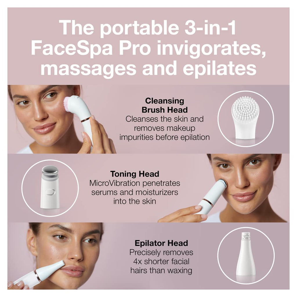 Facial Hair Removal Device 3-in-1 Epilating Cleansing Brush and Skin Toning C5475
