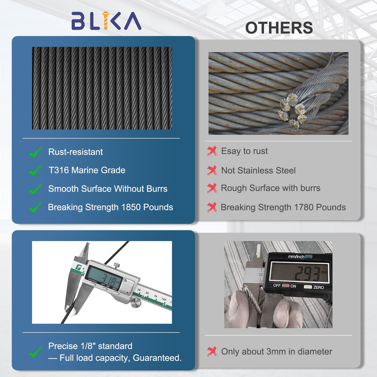 1000FT 1/8" Black Stainless Steel Cable with Cutter P6515