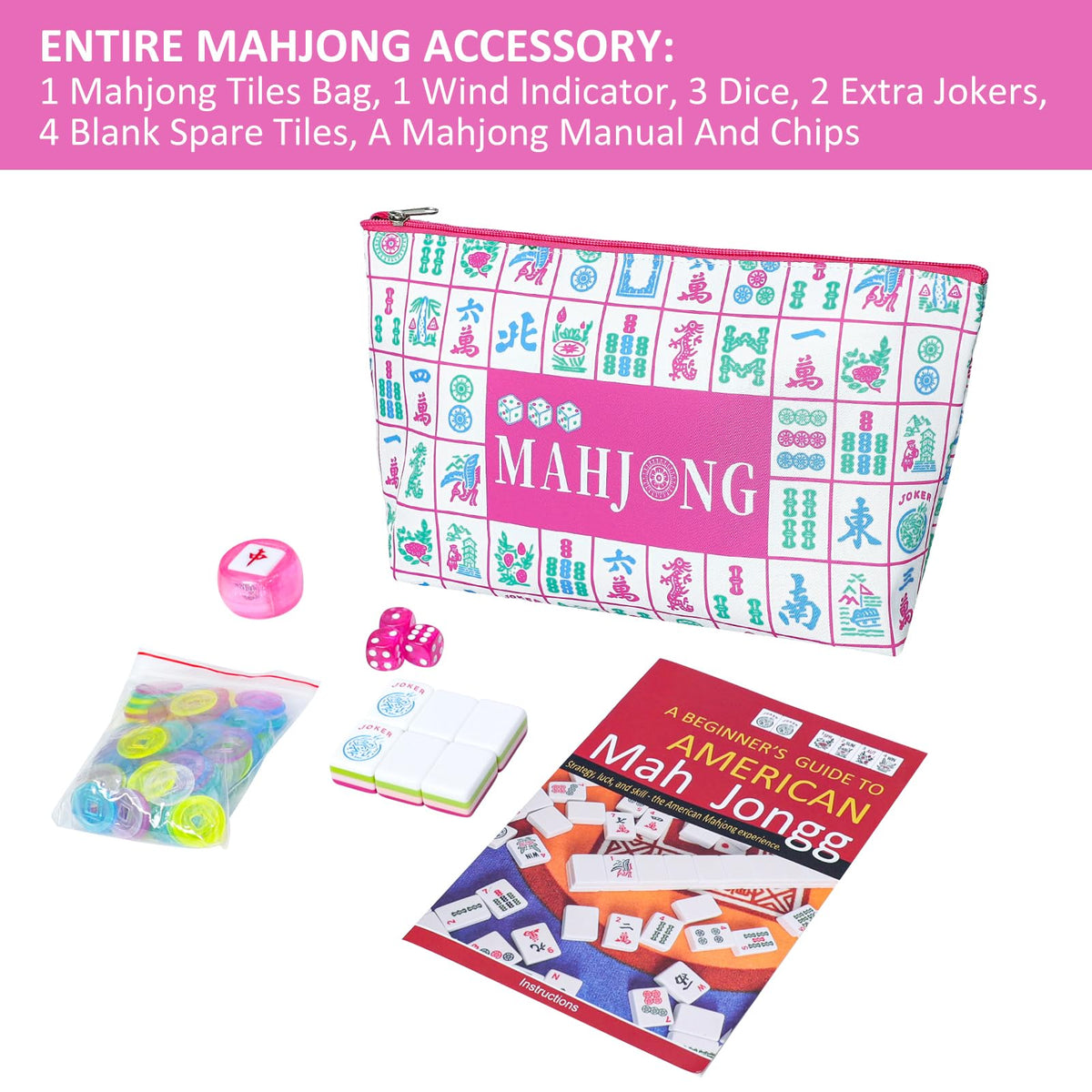 166 Acrylic Engraved Mahjong Tile Set with Carrying Bag W98331