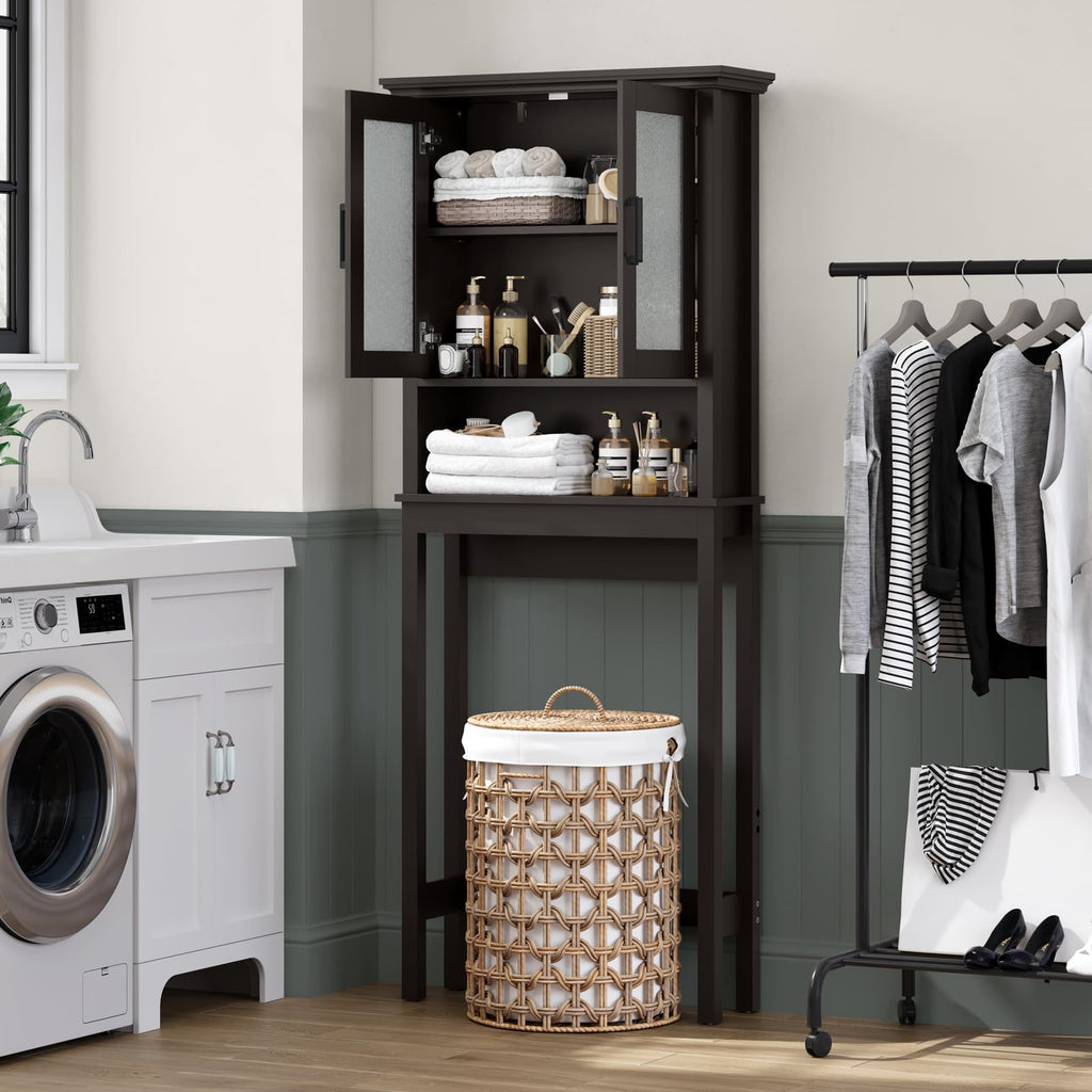 Over Toilet Storage Cabinet with Glass Doors and Adjustable Shelf X9058