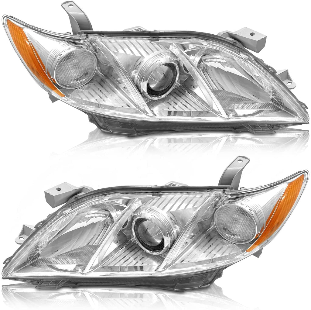 2007-2009 Toyota Camry Headlight Assembly Pair Chrome Housing Clear Lens Y300891
