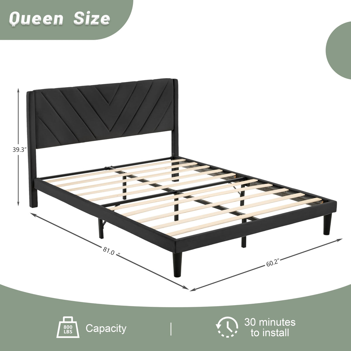 Queen Size Velvet Platform Bed Frame with Headboard V668