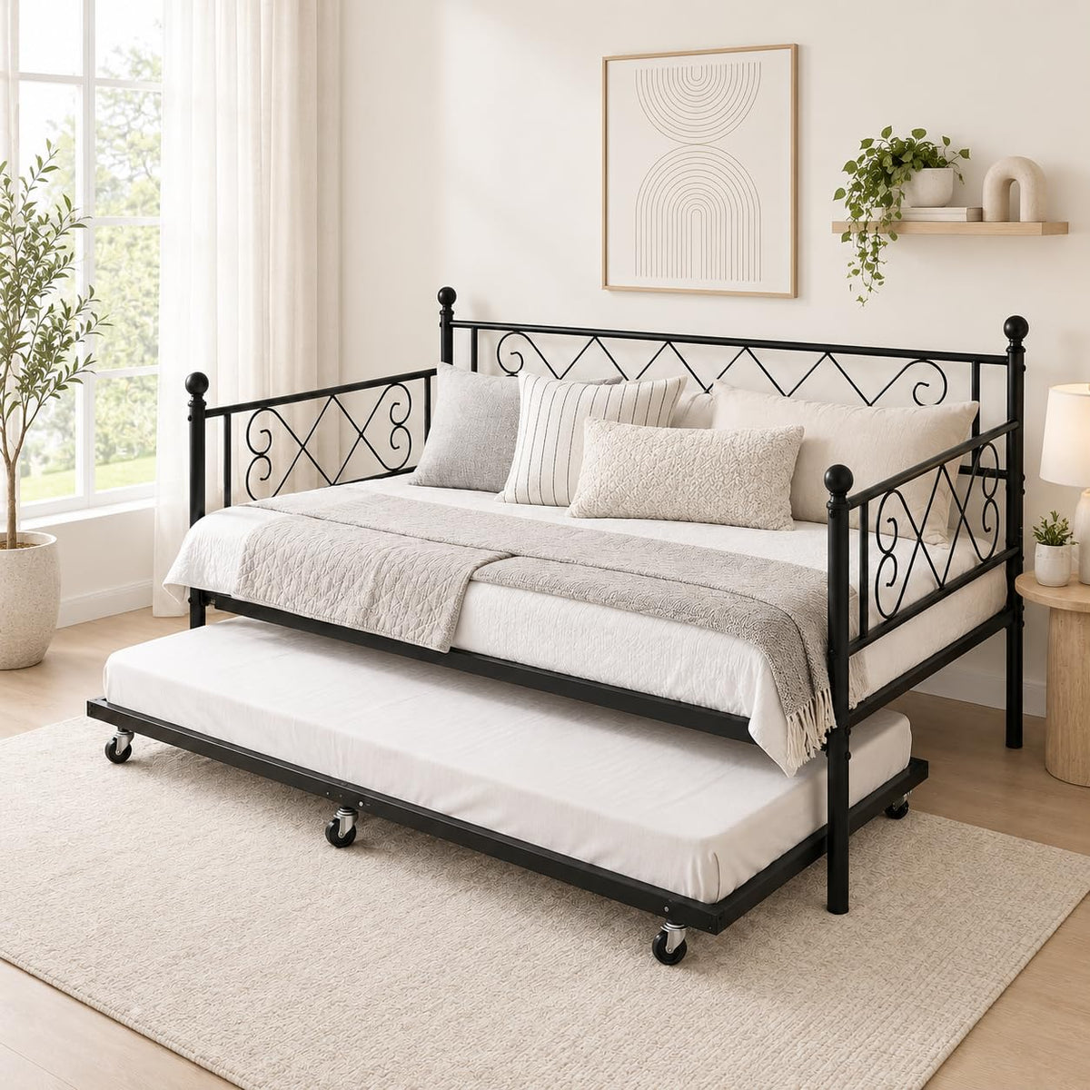 Twin Daybed with Trundle and Heart-Shaped Headboard B6232