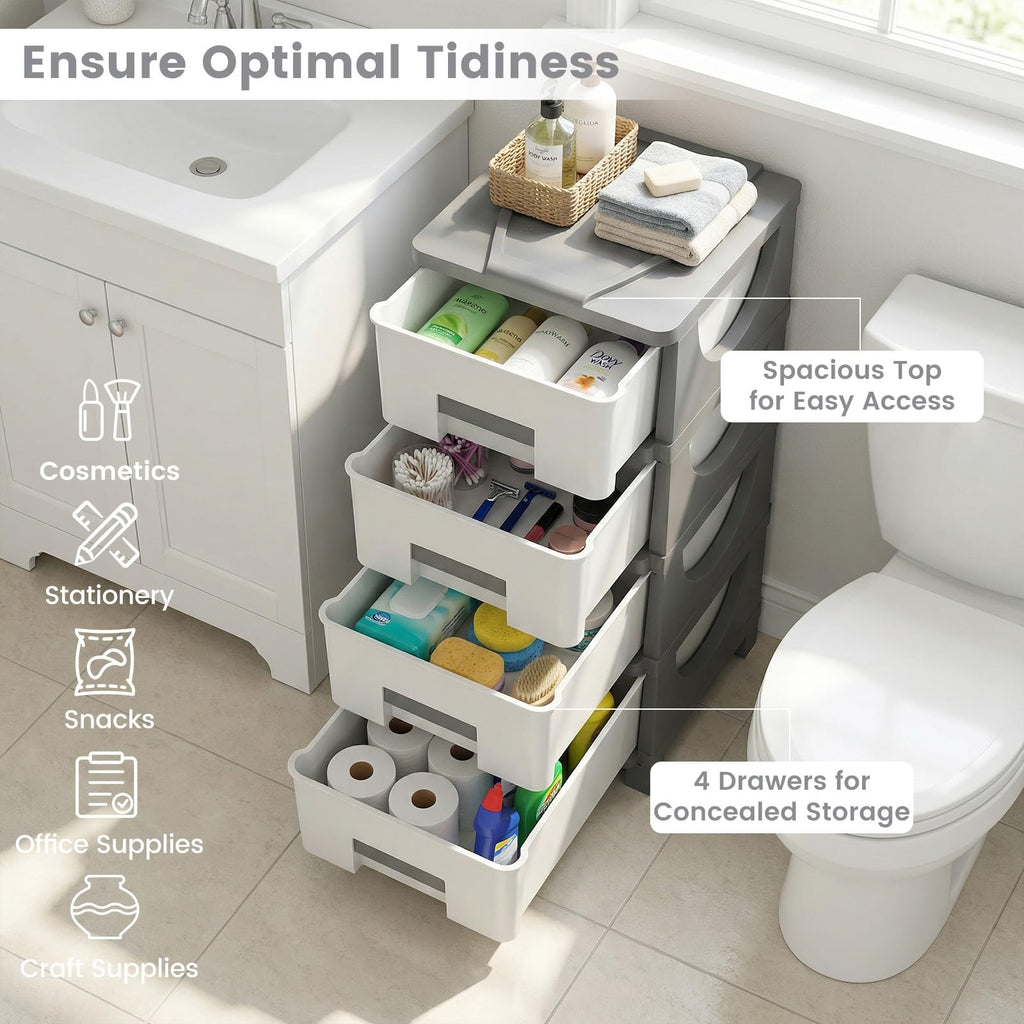 White Grey 4 Drawer Plastic Storage Tower W529