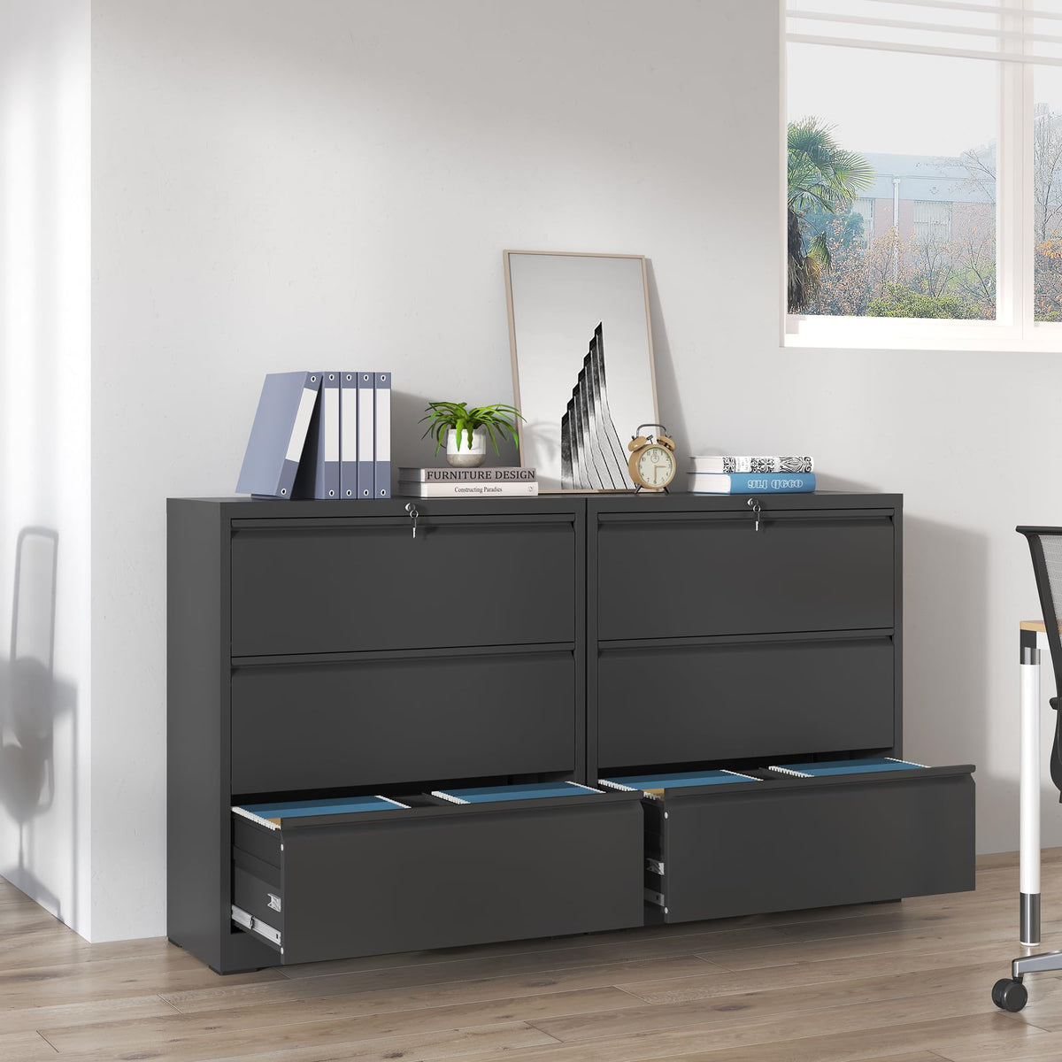 Black 3 Drawer Locking Metal File Cabinet F3689
