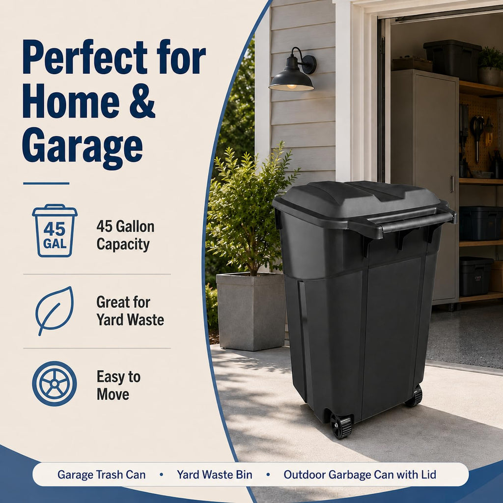 45 Gallon Wheeled Outdoor Trash Can with Lid L4646