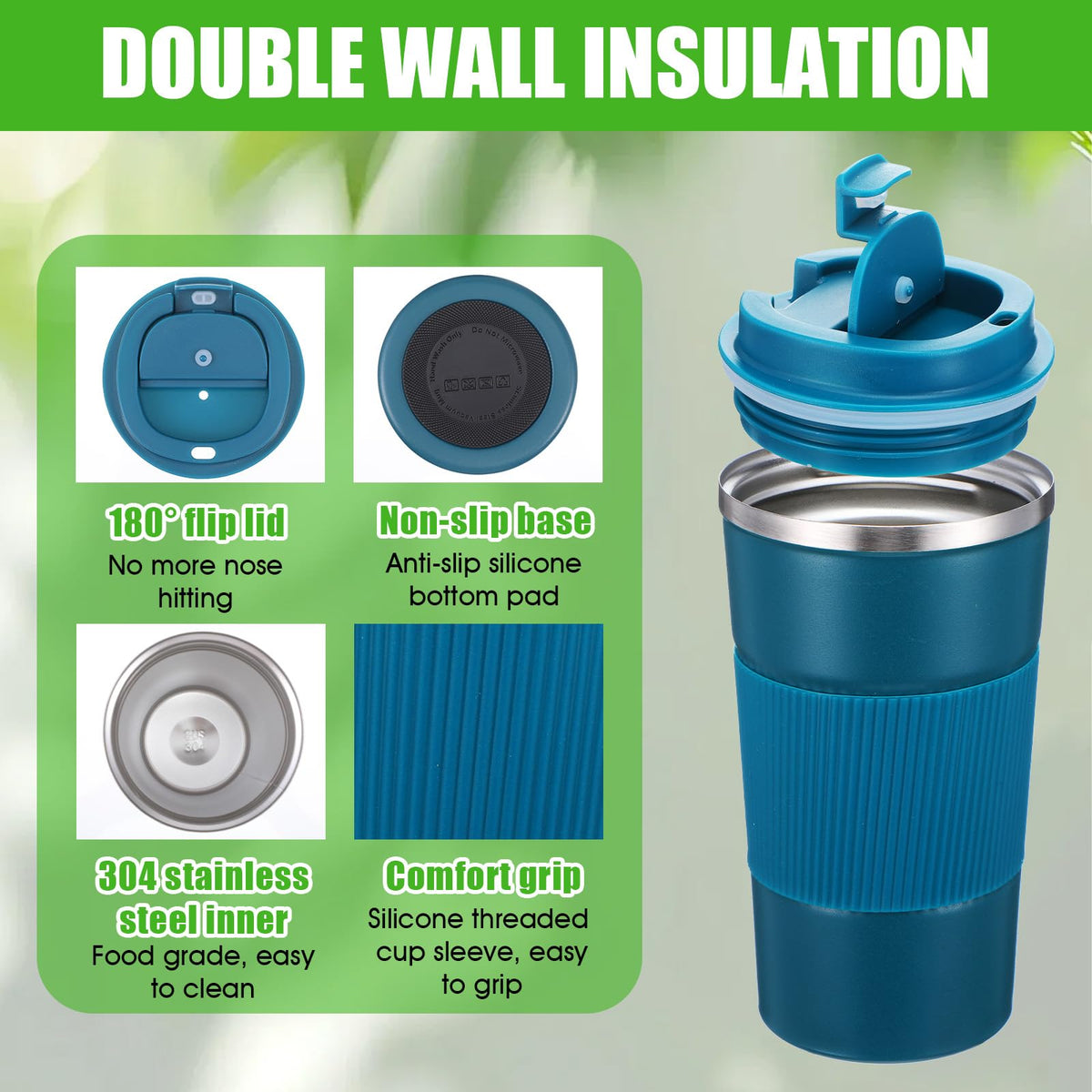4 Pack 17oz Stainless Steel Insulated Coffee Mug with Lid E8103