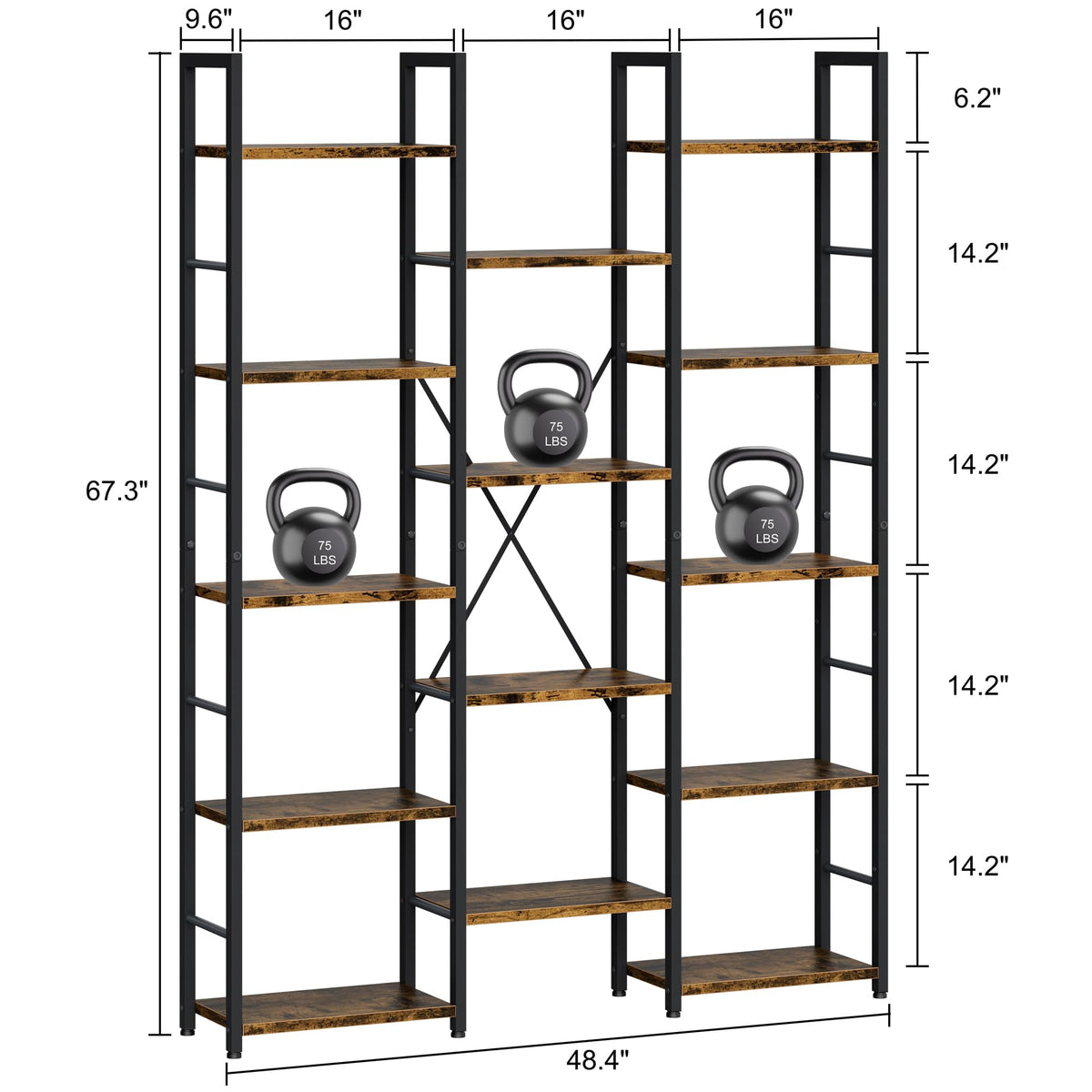 5 Tier Rustic Wood & Metal Bookshelf I305