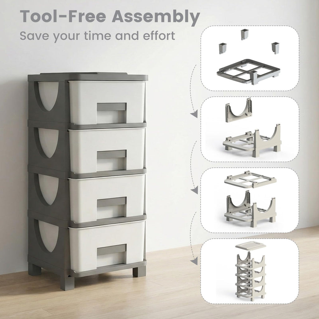 White Grey 4 Drawer Plastic Storage Tower W529