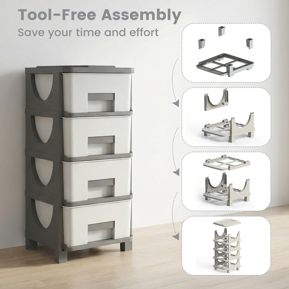 White Grey 4 Drawer Plastic Storage Tower W529