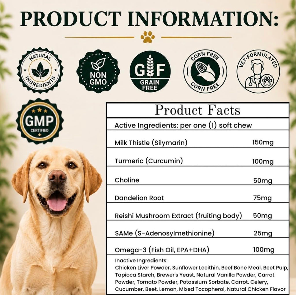 Liver Support Supplement for Dogs – Milk Thistle, Turmeric, Same & Choline – 90 Chews A4457
