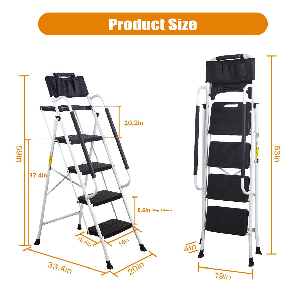 4 Step Ladder with Handrails 330lbs Capacity N552