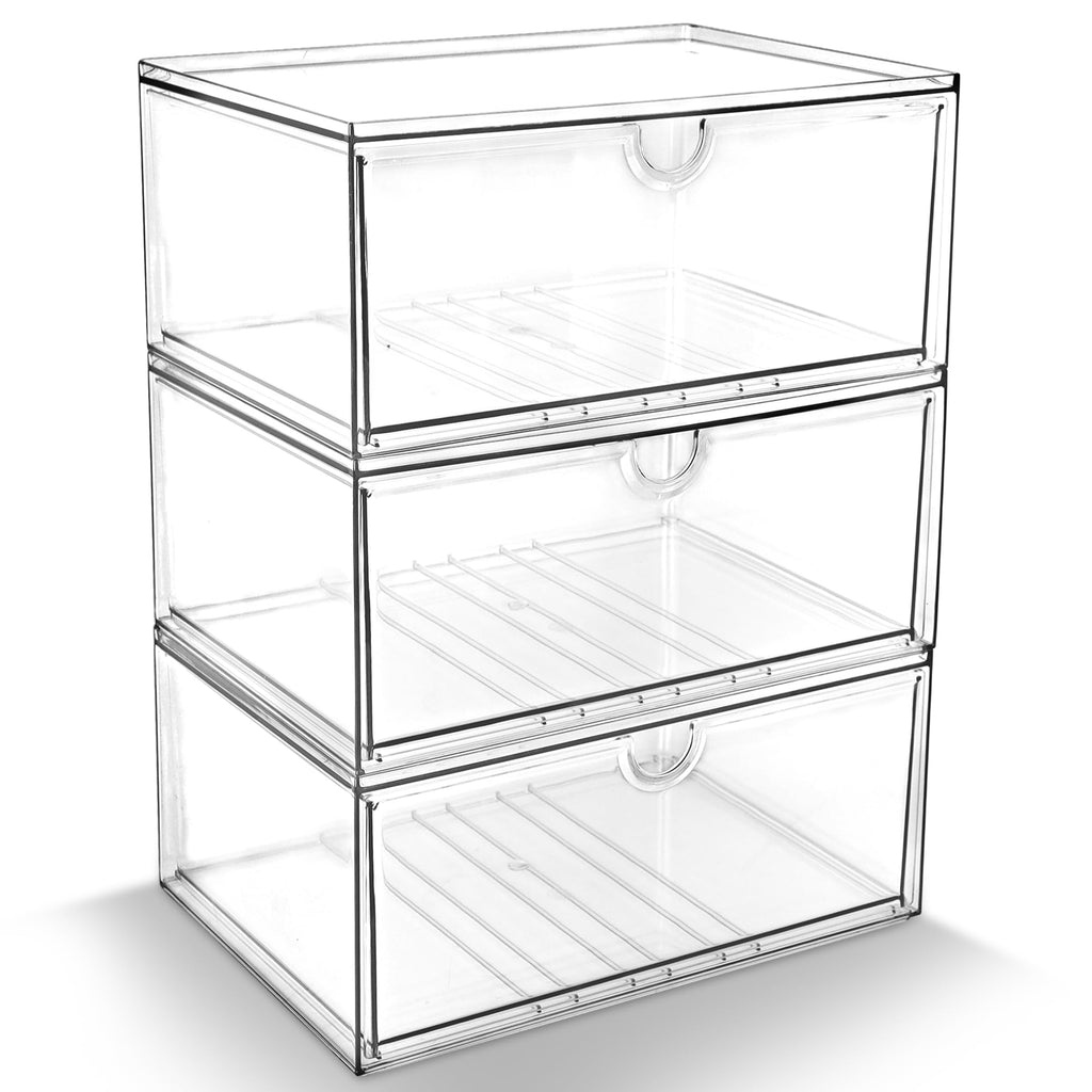 Acrylic Makeup Organizer, 3 Pack Stackable Clear Storage Drawers K479