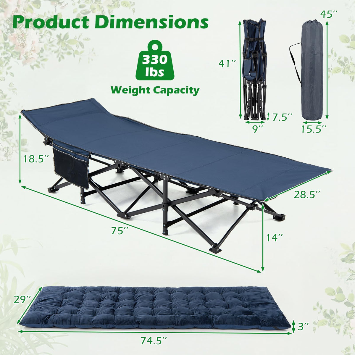 Camping Cot with Padded Mat H935475