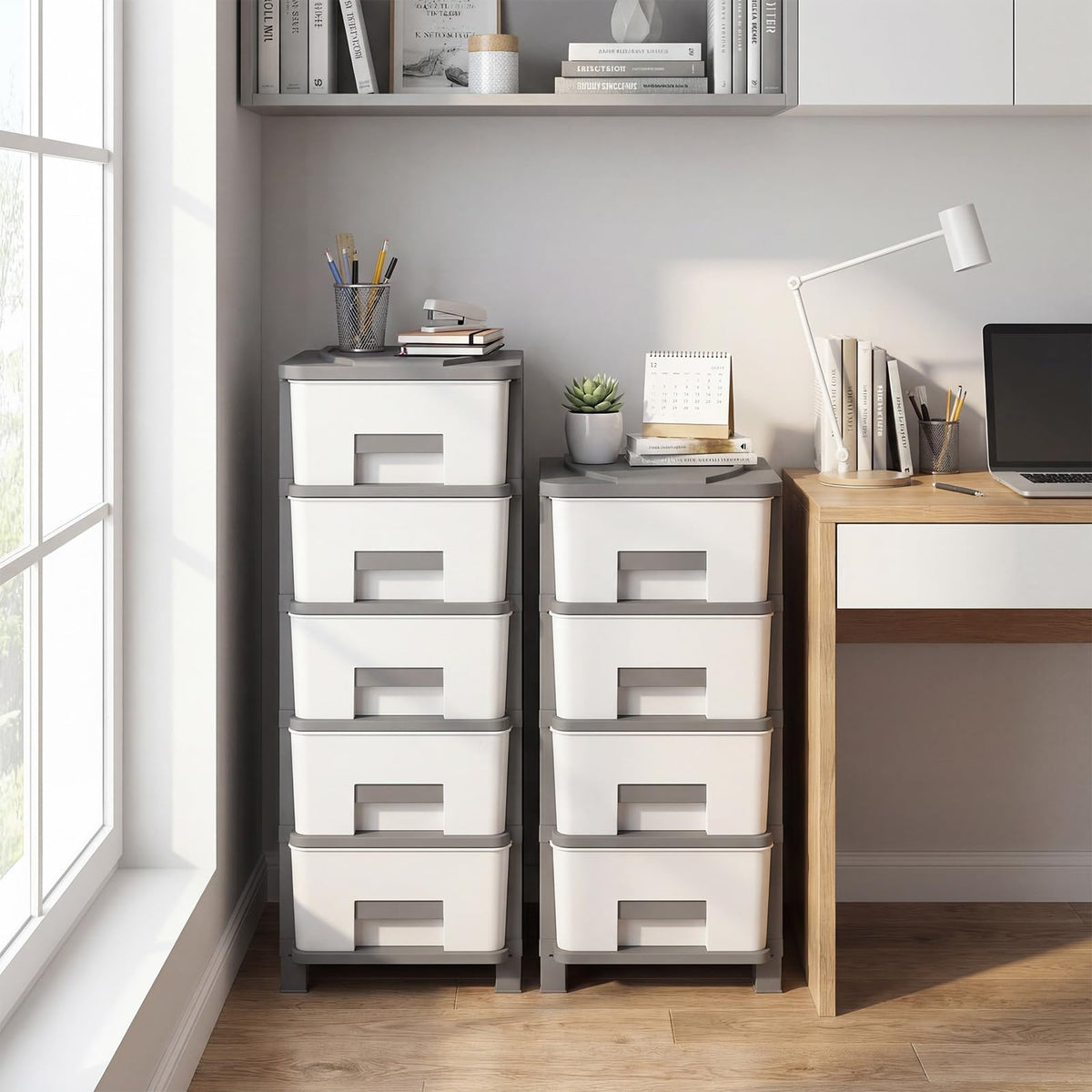 White Grey 4 Drawer Plastic Storage Tower W529