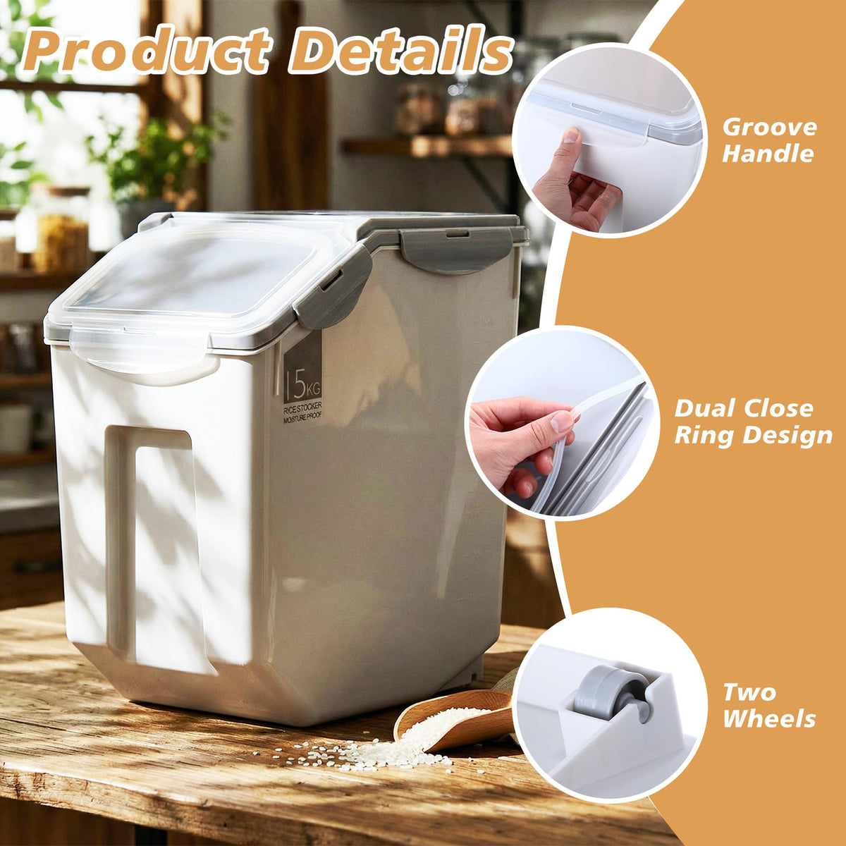 4 Pack 30 LB Airtight Dog Food Storage Container with Wheels Gray F146039