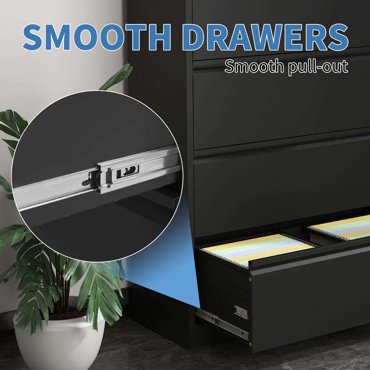 Black 4 Drawer Metal Lateral File Cabinet with Lock Z209