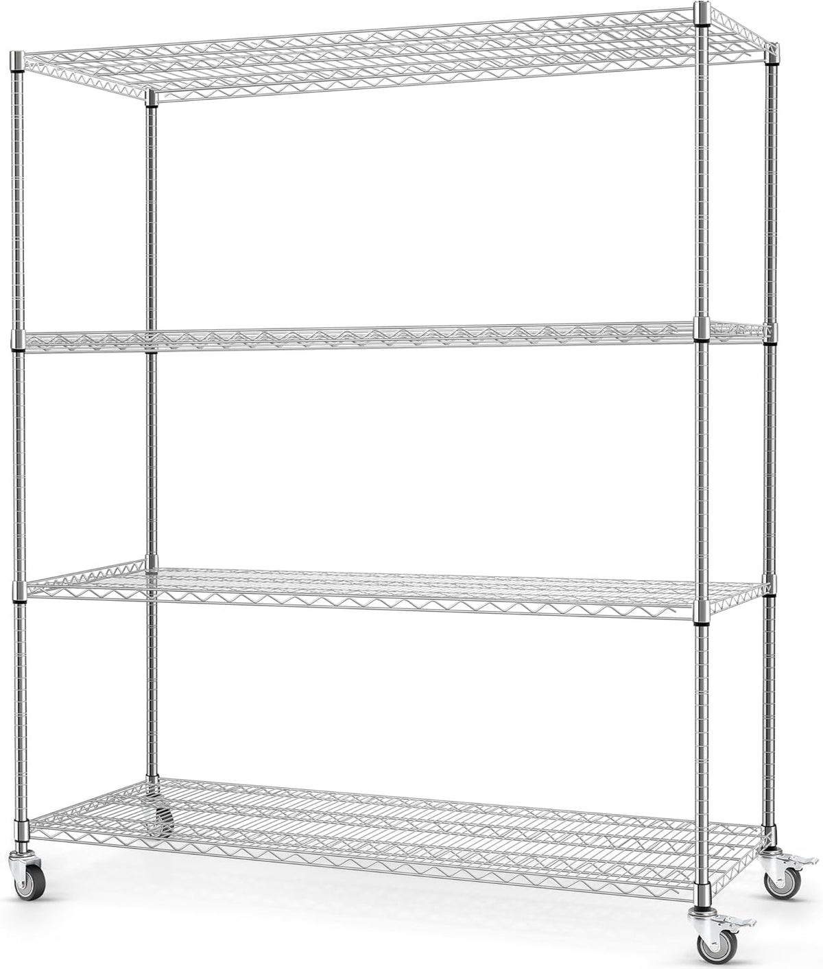 60" W 4-Tier Heavy Duty Wire Shelving 72" H x 24" D Metal Storage Rack with Wheels A176